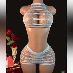 Blue or orange  Cutout Fishnet Lingerie Set - Women Intimates